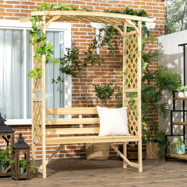 English Elm Outsunny 3-Seat Garden Arbor Bench With Pergola & Trellises - Perfect For Climbing Plants & Outdoor Decor W2225P174443-GIGA