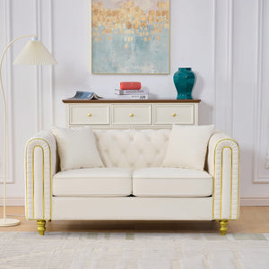English Elm 63" Chesterfield Velvet Loveseat with Button Tufting Gold Legs Two Seat Living Room Sofa W3373S00080