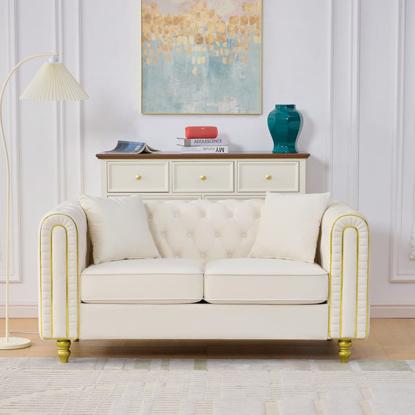 English Elm 63" Chesterfield Velvet Loveseat with Button Tufting Gold Legs Two Seat Living Room Sofa W3373S00080