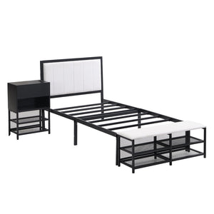 English Elm Twin Metal Platform Bed With Two-Tier Shelves & Wooden Cabinet - Stylish Storage Solution In Black N737P199330B-GIGA