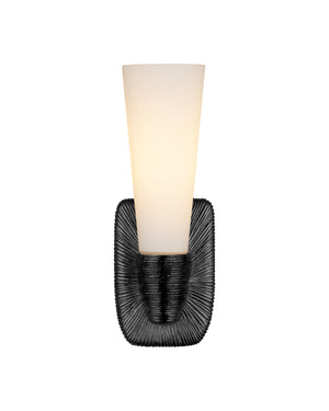 Currey & Company Bonaz Brass Bath Wall Sconce - Sculptural Design With Soft Glow, Dimmable And Damp Rated Accent Light Black Glass ,Brass 5800-0068-currey-company