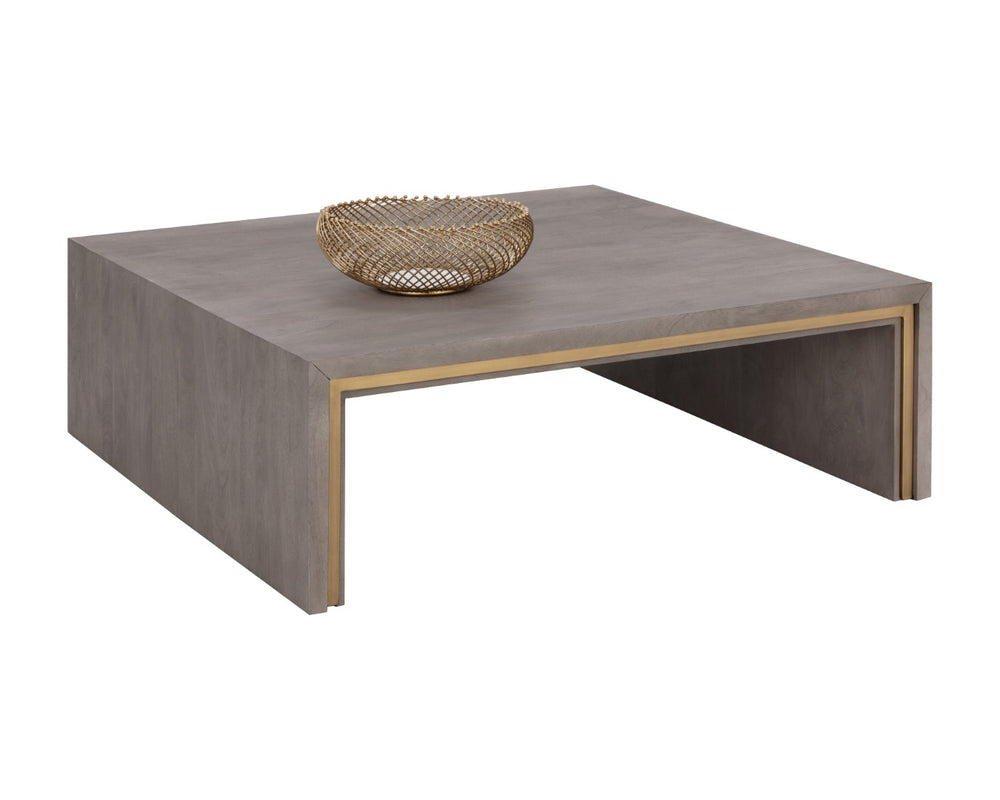 Sunpan HILBERT Coffee Table - Handcrafted Grey Acacia with Brass Trim, Unique Design for Modern Homes 110028