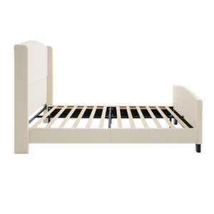 English Elm Queen Platform Bed Teddy Velvet Upholstered Tall Headboard Solid Wood Legs Modern W1716P335671