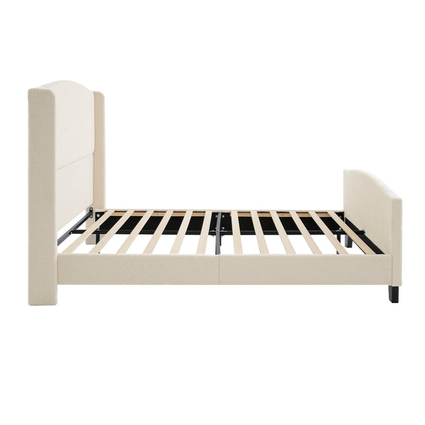 English Elm Queen Platform Bed Teddy Velvet Upholstered Tall Headboard Solid Wood Legs Modern W1716P335671