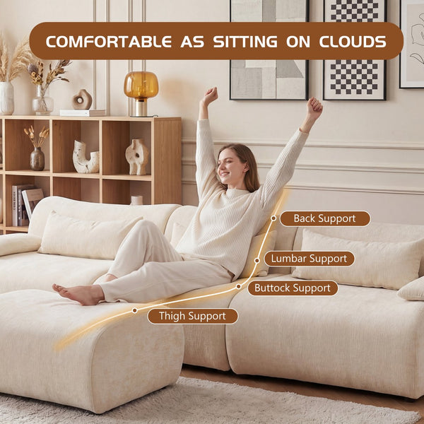 English Elm Boneless Curved Sofa with Chaise High Density Foam Three Seat Modern Living Room W3728S00005