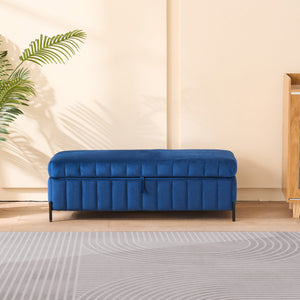 English Elm 49.21" Wide Velvet Upholstered Storage Bench with Lift Top and Slim Metal Legs Navy W3118P272644