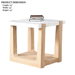 English Elm 1pc End Table with Faux Marble Top, Two-Tone Modern Accent Piece, 24” Square Stylish Living Room Natural,White 28 L x 28 W x 14 H B2741P402818