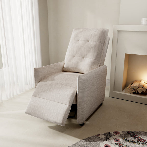 English Elm Chenille Upholstered Push Back Recliner with Metal Frame and Overstuffed Foam Lounger Beige W3568P431428
