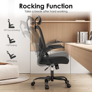 English Elm Ergonomic Office Chair - Adjustable Headrest & Lumbar Support For Home Office Comfort, Black Mesh Design T3623P380912