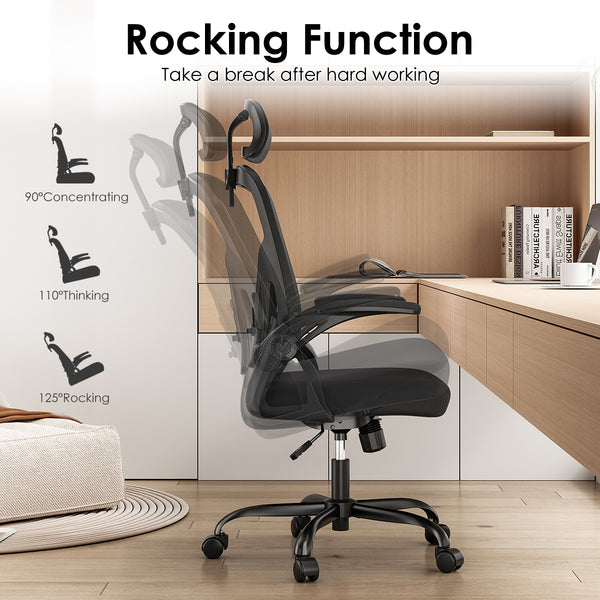 English Elm Ergonomic Office Chair - Adjustable Headrest & Lumbar Support For Home Office Comfort, Black Mesh Design T3623P380912