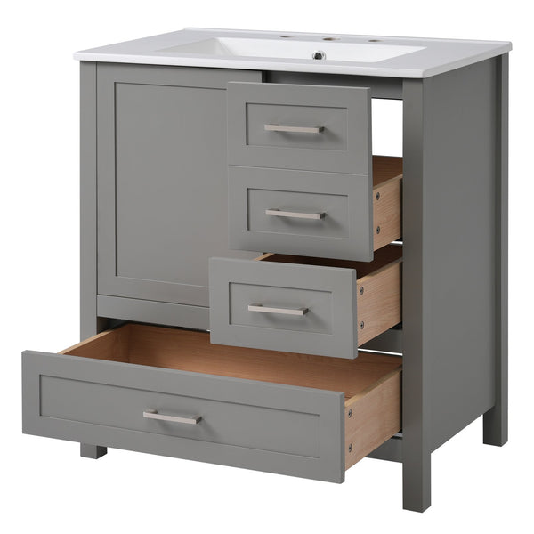 English Elm 30" Gray Bathroom Vanity with Ceramic Sink, Solid Wood Frame, Soft-Close Door & 3 Drawers for Organized Style N729P177787E