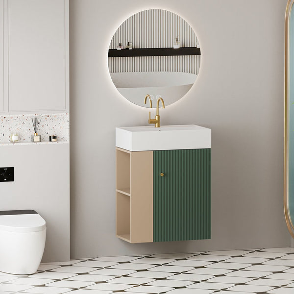 English Elm 21.6" Floating Bathroom Vanity with Ceramic Sink Soft Close Cabinet and Open Shelf W1920S00193
