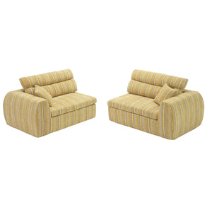 English Elm Chenille Stripe Velvet Sofa Three Seat Minimalist Upholstered Couch for Living Room Yellow+Black W5532S00016