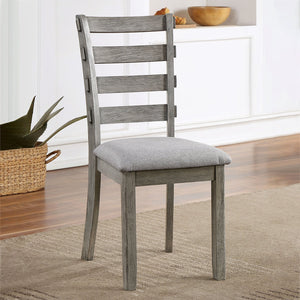 English Elm Dining Table Set With 4 Chairs & Bench - Rustic Grey Finish, Cozy Fabric Seats For Family Meals B011S01474