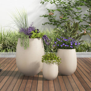 English Elm U_style Mgo Round Planter Set of Three Lightweight Pots for Patio and Indoor Decor N711P406658E