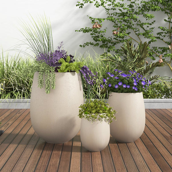 English Elm U_style Mgo Round Planter Set of Three Lightweight Pots for Patio and Indoor Decor N711P406658E