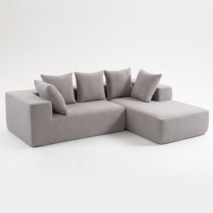 English Elm Full Foam Modular L-shaped Sectional Sofa Flannelette Upholstered with Five Throw Pillows Grey W3326S00023