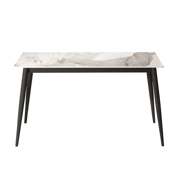 English Elm 55.12" Modern Artificial Stone Dining Table With Black Metal Legs - Seats 6, Easy Maintenance & Chic Design P2 W1535S00493-GIGA