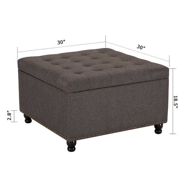 English Elm Large Tufted Square Ottoman with Hidden Storage Solid Wood Frame Living Room Seat T2694P193504