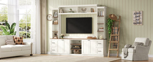 English Elm Unique Low Profile Media Console with Led Lighting Glass Shelves Fits Tvs to 105 White N721S000077K