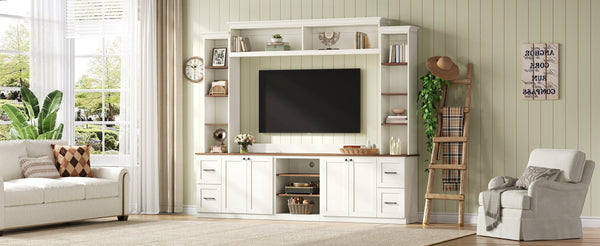 English Elm Unique Low Profile Media Console with Led Lighting Glass Shelves Fits Tvs to 105 White N721S000077K