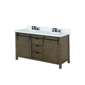 English Elm Rustic Brown Double Bath Vanity With White Quartz Top & Matte Black Faucet - 60" Stylish Storage Solution B2731P260146-GIGA