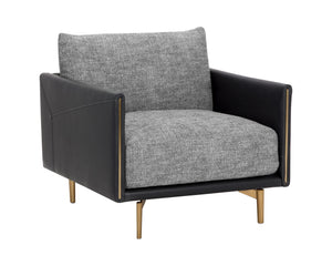 Sunpan Ashi Armchair - Stylish Nash Zebra Upholstered Comfort with Coal Black Faux Leather & Brass Accents