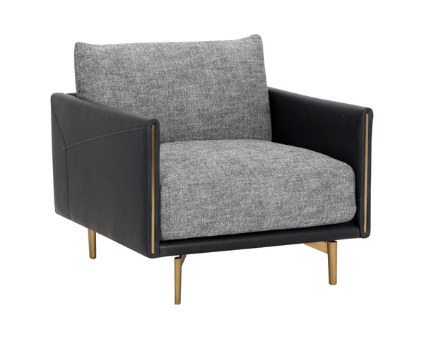 Sunpan Ashi Armchair - Stylish Nash Zebra Upholstered Comfort with Coal Black Faux Leather & Brass Accents