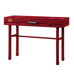 English Elm Red Industrial Vanity Desk with Drawer and Recessed Panel Design — Cargo-Inspired Metal Wood Blend B062P186466