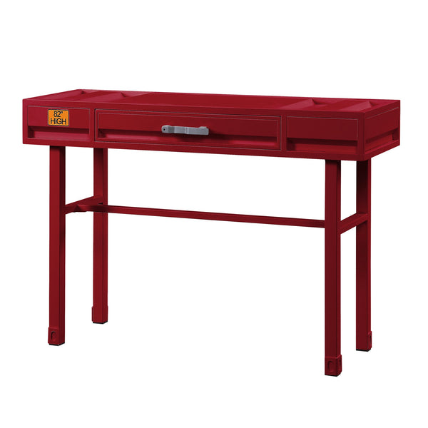 English Elm Red Industrial Vanity Desk with Drawer and Recessed Panel Design — Cargo-Inspired Metal Wood Blend B062P186466