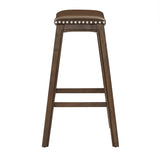 Homelegance By Top-Line Hugues Faux Leather Saddle Seat Backless Stool Brown Veneer