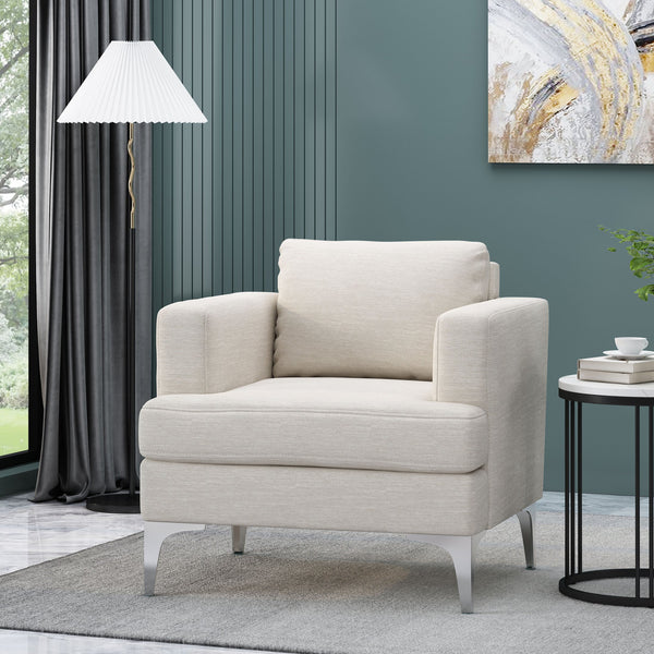 English Elm Christopher Knight Home® - CLUB Chair Beige Fabric Upholstered Accent Seat with Silver Iron Legs, Cozy Modern Comfort 32"W 71569.00