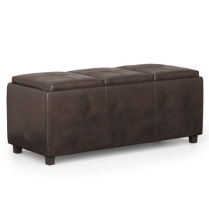 English Elm Avalon Storage Ottoman - Distressed Brown Vegan Leather With Serving Trays & Hidden Storage Solutions B136P158253