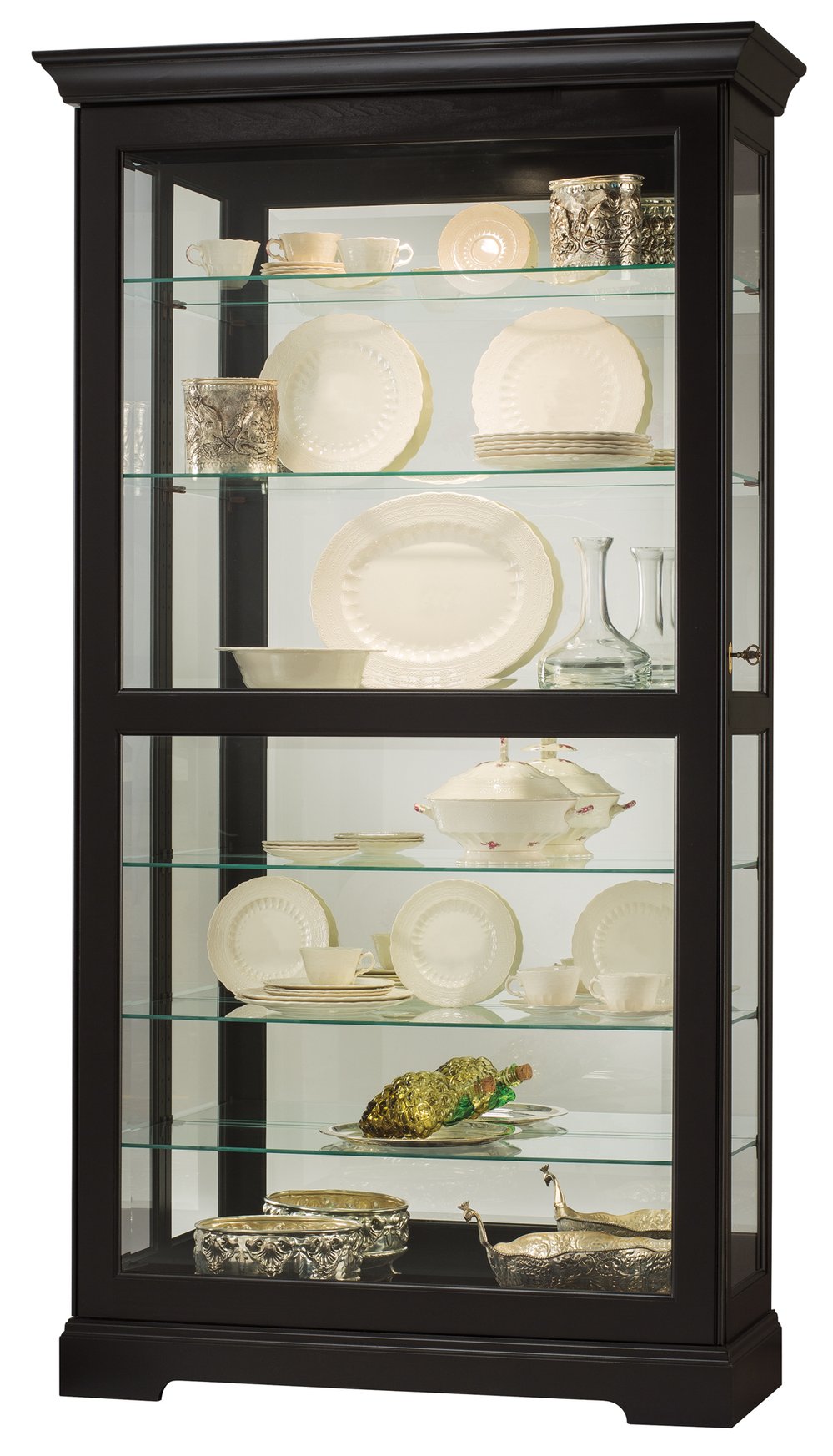 Hekman Furniture 680538 Howard Miller Tyler Ii Curio Cabinet - Elegant Black Satin Display With Adjustable Shelves Black Satin Tyler Ii Curio Cabinet 680538
