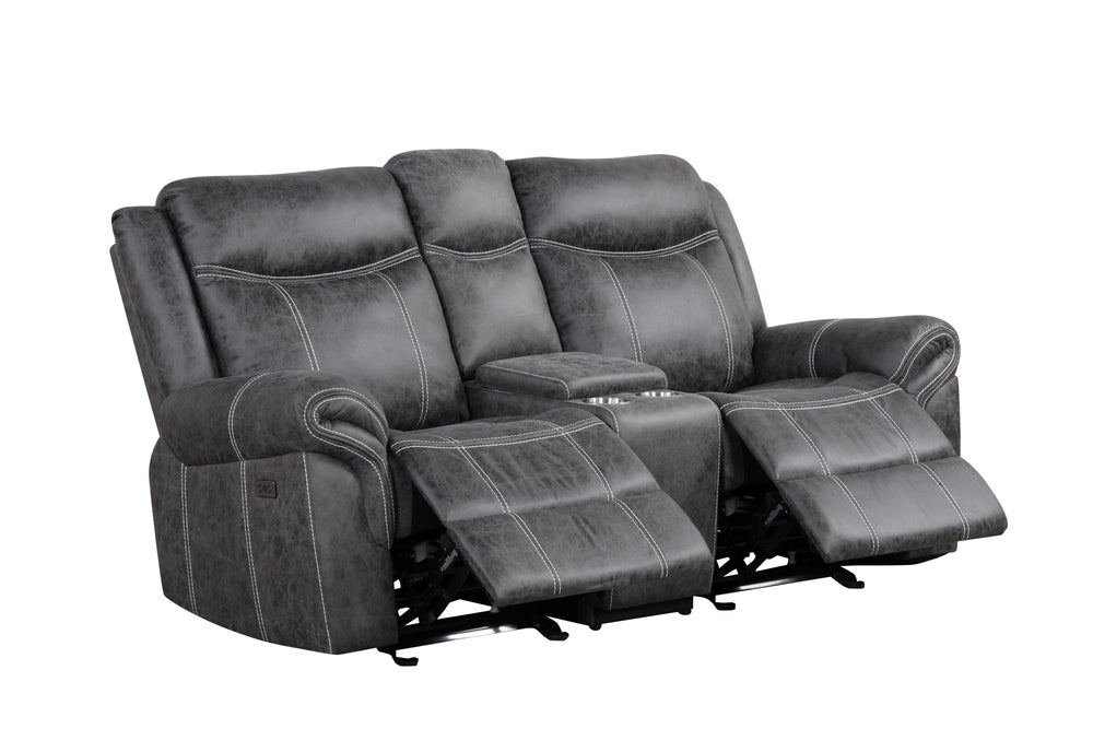 English Elm Zubaida Dark Gray Microfiber Power Motion Loveseat w/USB, Console & Cup Holders, Pocket Coil Comfort B2726P283802