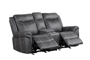 English Elm Zubaida Dark Gray Microfiber Power Motion Loveseat w/USB, Console & Cup Holders, Pocket Coil Comfort B2726P283802