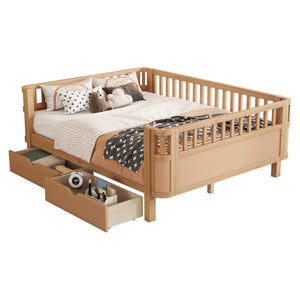 English Elm Full Solid Wood Kids Platform Bed with Guardrail, Low-Profile Durable Pine & MDF, 350LB Capacity Natural 69.69 L x 18.5 W x 8.66 H W2593P331687