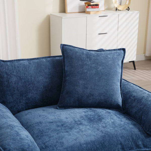 English Elm 44.5" Oversized Club Chair with Ottoman Chenille Upholstered Solid Wood Reading Seat Blue W3244S00006