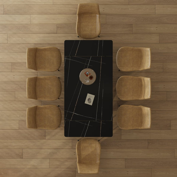 English Elm Retractable Sintered Stone Dining Table with Carbon Steel Legs, 83" Rectangular Modern Design, Durable and Easy-Clean Black W509P340584