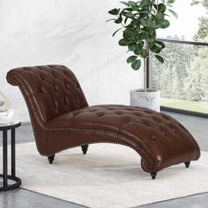 English Elm Christopher Knight Home® - CHAISE Luxe button-tufted curvy lounge chair with diamond stitch detail and turned birch wood legs, stylish comfort for modern living-room relaxation Dark Brown 46.5 L x 29.75 W x 20.5 H 70445.00DBRN