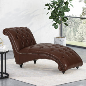 Christopher Knight Home® - Noble House - Varnell Contemporary Button Tufted Chaise Lounge, Dark Brown