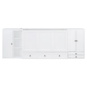 English Elm Queen Murphy Bed with Wardrobe Cabinets Built-in Usb Charging and Concealed Drawers White LP000590AAK