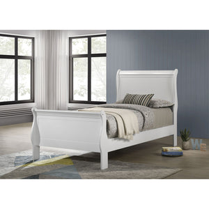 English Elm Mckee White Twin Sleigh Bed Tall Paneled Headboard Cottage Style Rubberwood Frame B062S01817
