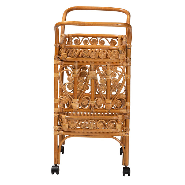 English Elm Modern Rattan Kitchen Cart with Slatted Shelves Bohemian Woven Storage on Wheels B2750P467708