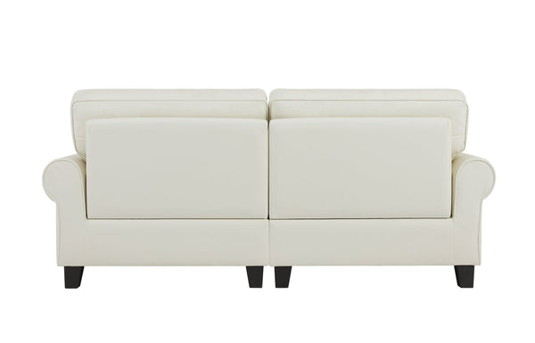 English Elm Pet-Friendly Cream Leather Loveseat 2-Seater Sofa with Cloud Arms, Ergonomic Back Support, Compact Appeal W542P188786