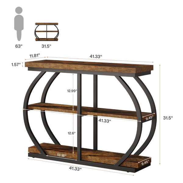 English Elm Entryway Console Table Two Tier Open Shelf Farmhouse Sofa Vintage Brown Finish T3971P460499