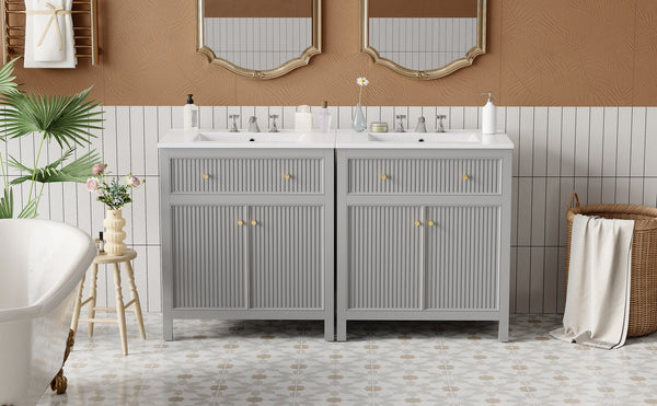 English Elm 60'' Modern Bathroom Vanity Set With Ceramic Sink, Soft Closing Doors, Space-Saving Grey Design N710SS00007E