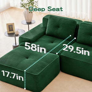 English Elm 117" Modern L-Shaped Modular Sectional Sofa - Stylish Comfort, Deep Seating, Movable Ottoman, Green W714S01486