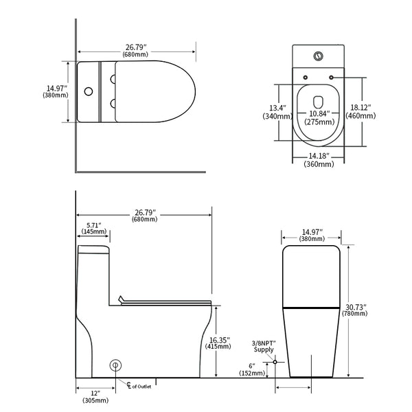 English Elm 1.1/1.6 Gpf Elongated Ceramic One-piece Toilet Skirted Base Comfort Height Soft Close B2724P246930