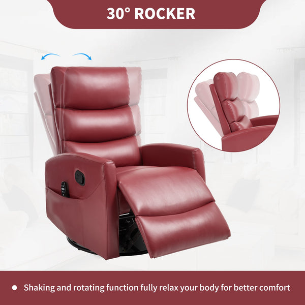 English Elm Heat Massage Rocker Swivel Recliner with Lumbar Relief and Tufted Fabric Lounge Chair W3224P321932